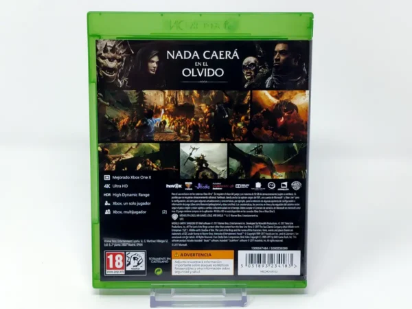 Parte trasera de La Tierra Media: Sombras de Guerra (ESP) para XBOX One / Series X/S, edición PAL España