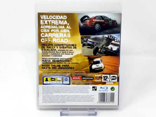 Parte trasera de Colin McRae: Dirt (ESP) para PlayStation 3, edición PAL España