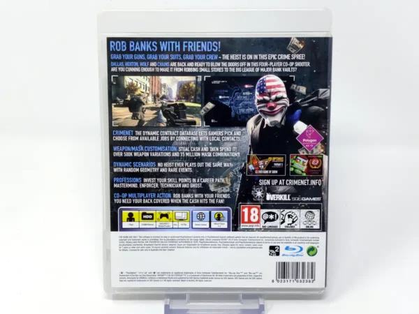 Parte trasera de Payday 2 (UK) para PlayStation 3, edición PAL UK