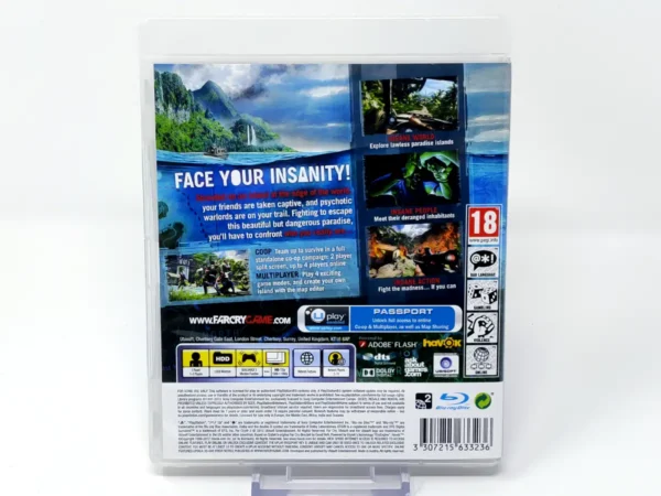 Parte trasera de Far Cry 3 (UK) para PlayStation 3, edición PAL UK