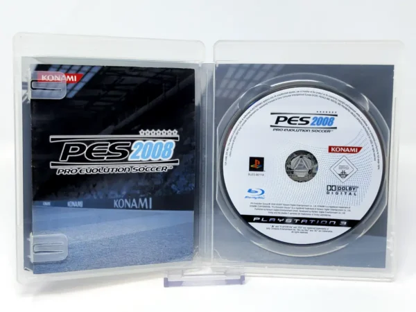 Interior del juego PES 2008: Pro Evolution Soccer (ESP) para PlayStation 3 con disco y manual