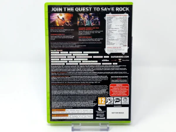 Parte trasera de Guitar Hero: Warriors of Rock (EUR) para XBOX 360, edición PAL EUR