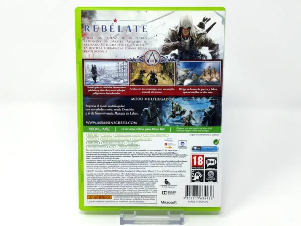 Parte trasera de Assassin's Creed III (ESP) (Rebajado) para XBOX 360, edición PAL España