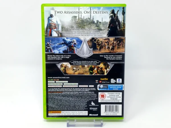 Parte trasera de Assassin's Creed Revelations (EUR) para XBOX 360, edición PAL EUR