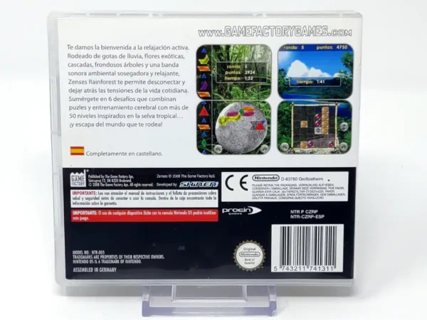 Parte trasera de Zenses: Rainforest (ESP) para Nintendo DS, edición PAL España