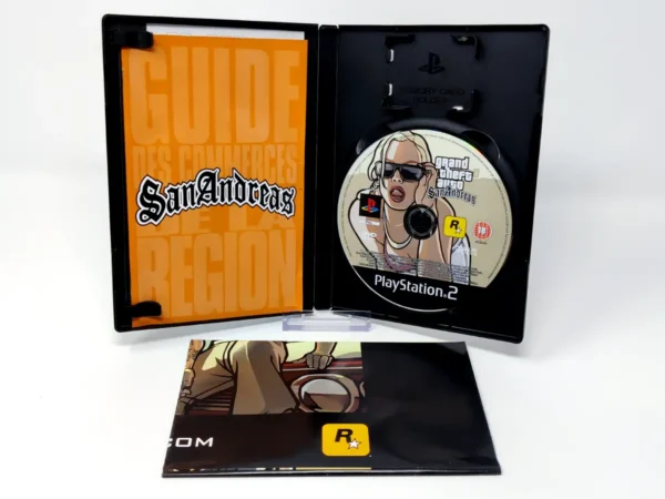 Interior del juego Grand Theft Auto: San Andreas (FRA) (Con Mapa) para PlayStation 2 con disco y manual