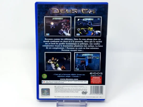 Parte trasera de Deus Ex (FRA) para PlayStation 2, edición PAL Francia