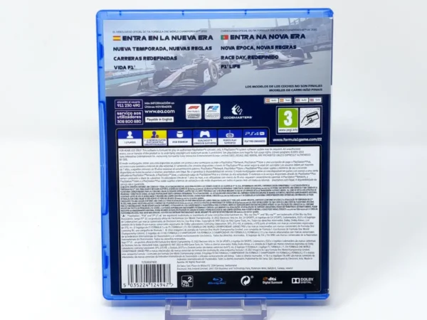 Parte trasera de F1 22 (ESP) para PlayStation 4, edición PAL España