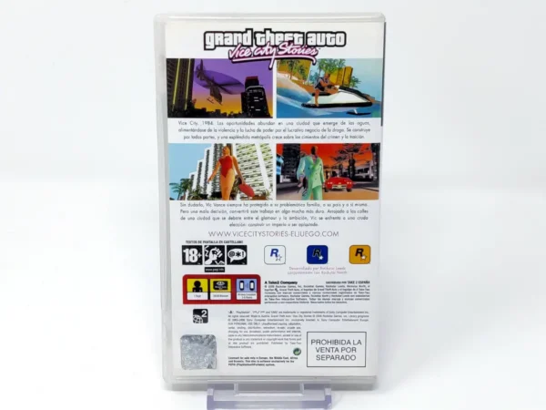 Parte trasera de Grand Theft Auto: Vice City Stories (ESP) (Con Mapa) (v1) para PSP, edición PAL España