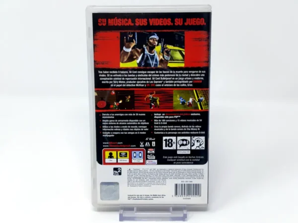Parte trasera de 50 Cent: Bulletproof: G-Unit Edition (ESP) para PSP, edición PAL España