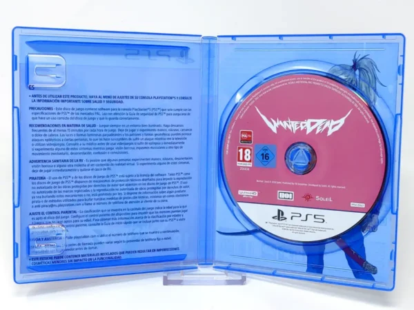 Interior del juego Wanted: Dead (ESP) para PlayStation 5 con disco y manual