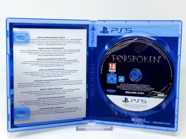 Interior del juego Forspoken (ESP) para PlayStation 5 con disco y manual