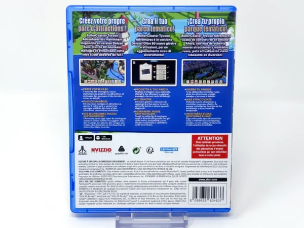 Parte trasera de RollerCoaster Tycoon Adventures: Deluxe (ESP) para PlayStation 5, edición PAL España