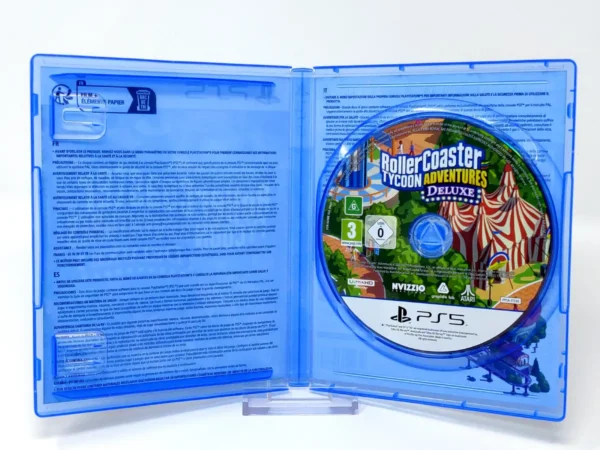 Interior del juego RollerCoaster Tycoon Adventures: Deluxe (ESP) para PlayStation 5 con disco y manual