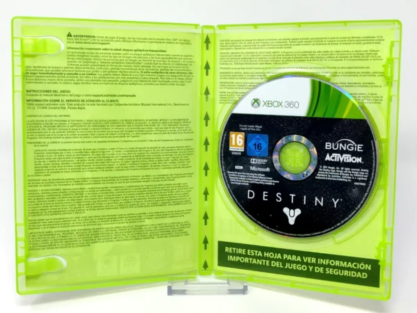Interior del juego Destiny (ESP) (v2) para XBOX 360 con disco y manual