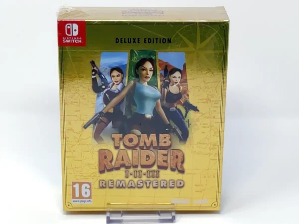 Portada de Tomb Raider I•II•III: Remastered (Deluxe Edition) (ESP) (Precintado) (Rebajado) para Nintendo Switch, edición PAL España, de segunda mano