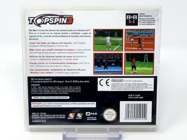 Parte trasera de Top Spin 3 (ESP) (Rebajado) para Nintendo 3DS, edición PAL España