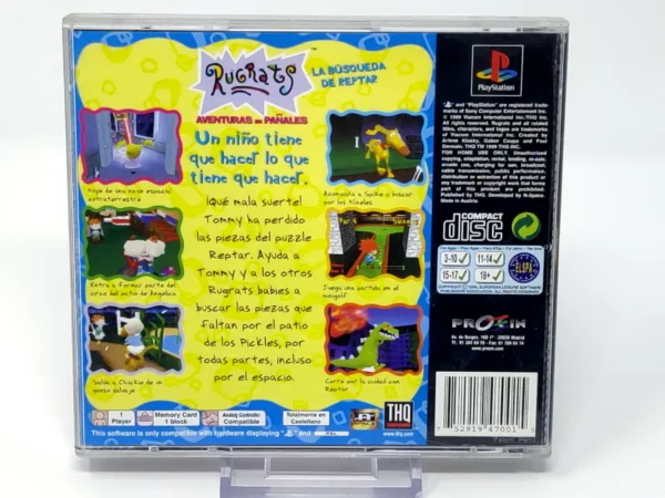 Parte trasera de Rugrats: Aventuras en Pañales (ESP) para PlayStation 1, edición PAL España