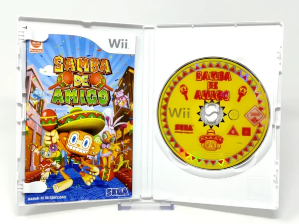 Interior del juego Samba De Amigo (ESP) para Nintendo Wii con disco y manual