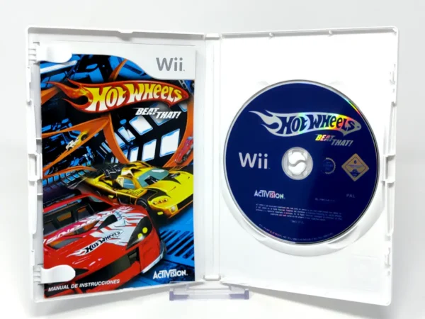 Interior del juego Hot Wheels: Beat That! (ESP) para Nintendo Wii con disco y manual