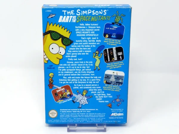 Parte trasera de The Simpsons: Bart vs. the Space Mutants (ESP) para NES, edición PAL España