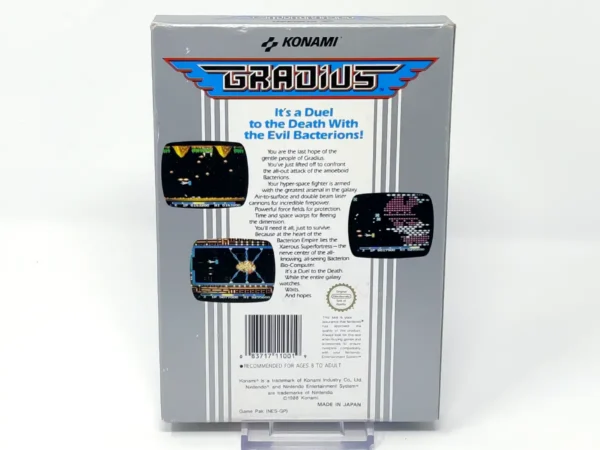 Parte trasera de Gradius (EUR) para NES, edición PAL EUR