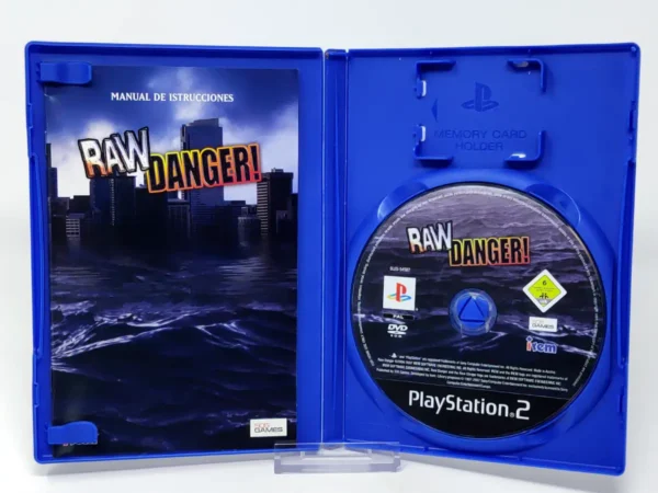 Interior del juego Raw Danger! (ESP) para PlayStation 2 con disco y manual