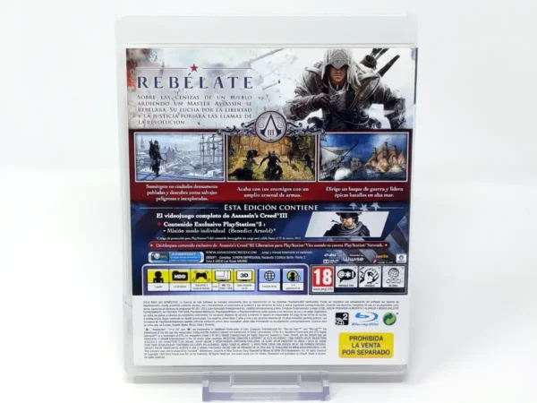 Parte trasera de Assassin's Creed III (ESP) (v1) para PlayStation 3, edición PAL España