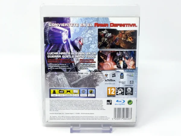 Parte trasera de Transformers: La Guerra por Cybertron (ESP) para PlayStation 3, edición PAL España